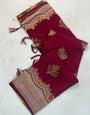 Delightful Maroon Banarasi Georgette Silk Saree With Resplendent Blouse Piece
