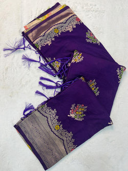 Evocative Purple Banarasi Georgette Silk Saree With Dalliance Blouse Piece