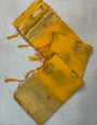 Inspiring Yellow Banarasi Georgette Silk Saree With Stylish Blouse Piece