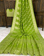 Profuse Green Banarasi Dola Silk Saree With Capricious Blouse Piece