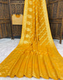 Diaphanous Mustard Banarasi Dola Silk Saree With Ephemeral Blouse Piece