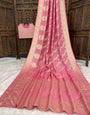 Demure Pink Banarasi Dola Silk Saree With Desultory Blouse Piece