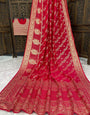 Ideal Red Banarasi Dola Silk Saree With Scintillating Blouse Piece