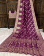 Exceptional Wine Banarasi Dola Silk Saree With Adorning Blouse Piece