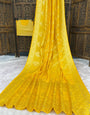 Adorable Yellow Banarasi Dola Silk Saree With Fancifull Blouse Piece