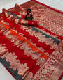 Nectarous Multicolor Pure Zari Weaving Banarasi Silk Saree With Ailurophile Blouse Piece