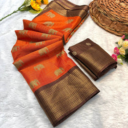 Charismatic Orange Banarasi Dola Silk Saree With Winsome Blouse Piece