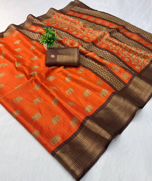 Charismatic Orange Banarasi Dola Silk Saree With Winsome Blouse Piece