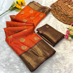 Confounding Orange Banarasi Dola Silk Saree With Verdant Blouse Piece