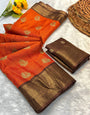 Confounding Orange Banarasi Dola Silk Saree With Verdant Blouse Piece