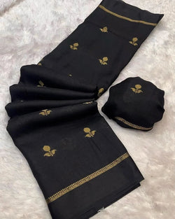 Proficient Black Banarasi Khadi Silk Saree With Mellifluous Blouse Piece