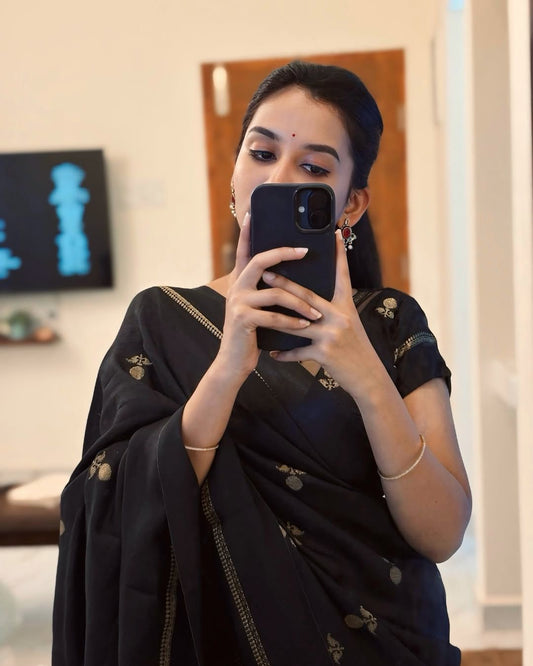 Proficient Black Banarasi Khadi Silk Saree With Mellifluous Blouse Piece