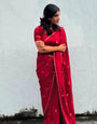 Charming Dark Pink Banarasi Khadi Silk Saree With Hypnotic Blouse Piece