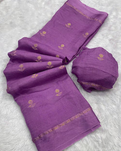 Vibrant Lavender Banarasi Khadi Silk Saree With Quixotic Blouse Piece