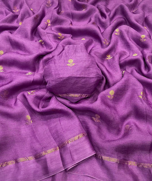 Vibrant Lavender Banarasi Khadi Silk Saree With Quixotic Blouse Piece