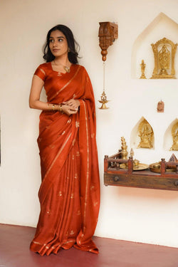 Unique Orange Banarasi Khadi Silk Saree With Staring Blouse Piece