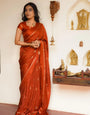 Unique Orange Banarasi Khadi Silk Saree With Staring Blouse Piece
