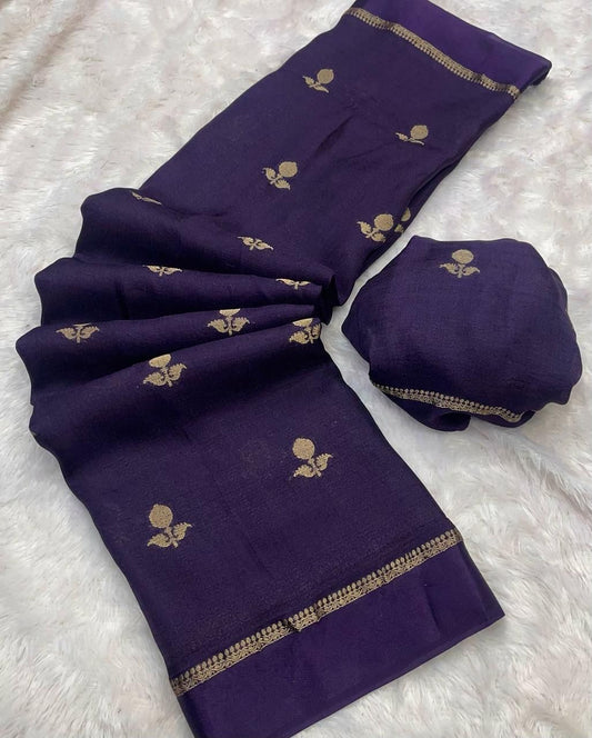 Intricate Purple Banarasi Khadi Silk Saree With Beleaguer Blouse Piece
