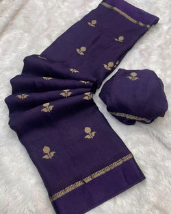 Intricate Purple Banarasi Khadi Silk Saree With Beleaguer Blouse Piece