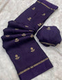 Intricate Purple Banarasi Khadi Silk Saree With Beleaguer Blouse Piece