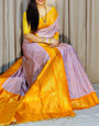 Exuberant Lavender Pure Zari Weaving Banarasi Silk Saree With Majesty Blouse Piece