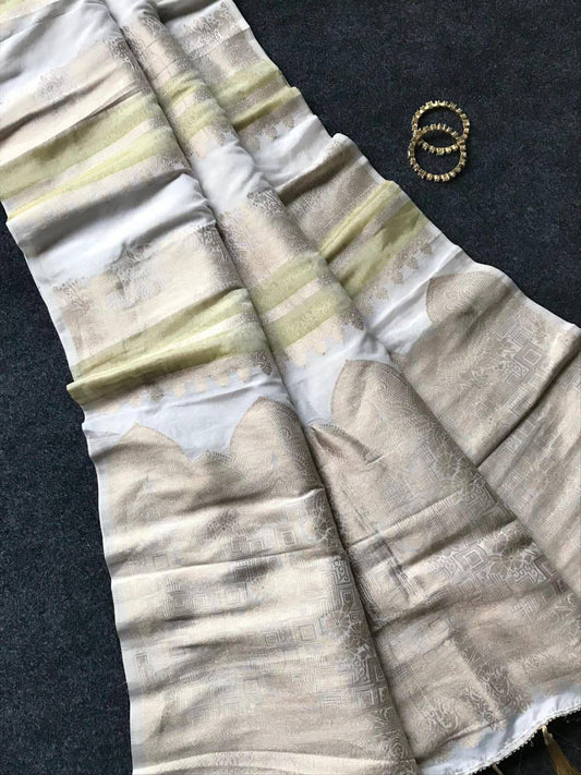 Dulcet Beige Banarasi Dola Silk Saree With Captivating Blouse Piece