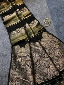Amazing Black Banarasi Dola Silk Saree With Devastating Blouse Piece