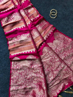 Glamorous Dark Pink Banarasi Dola Silk Saree With Splendiferous Blouse Piece