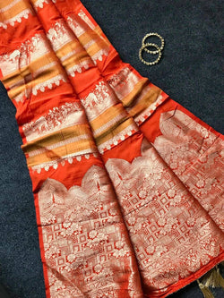 Prodigal Orange Banarasi Dola Silk Saree With Forbearance Blouse Piece