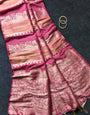 Enthralling Pink Banarasi Dola Silk Saree With Surpassing Blouse Piece