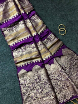 Redolent Purple Banarasi Dola Silk Saree With Incredible Blouse Piece