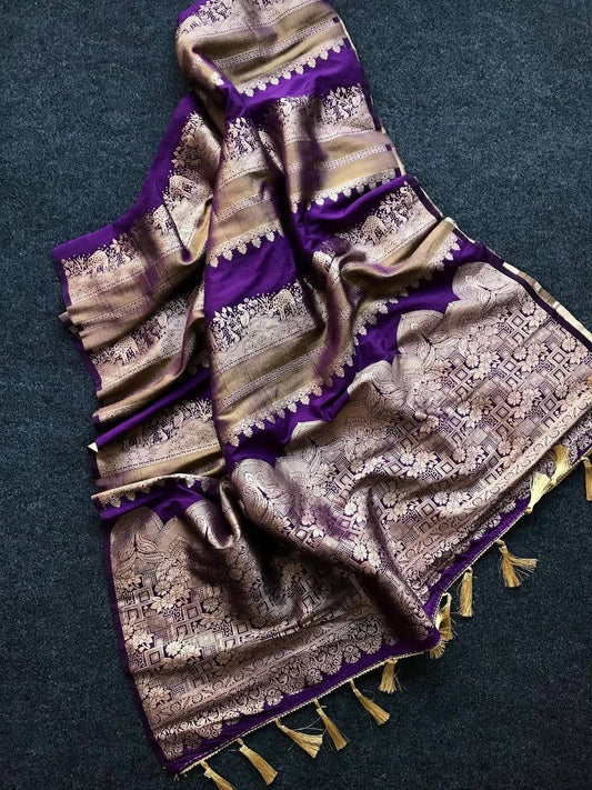 Redolent Purple Banarasi Dola Silk Saree With Incredible Blouse Piece