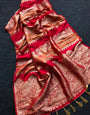 Cynosure Red Banarasi Dola Silk Saree With Brood Blouse Piece