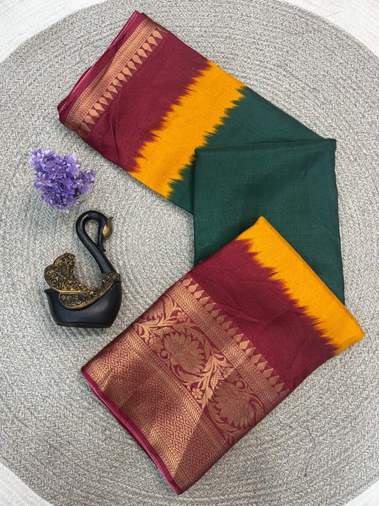 Susurrous Dark Green Banarasi Dola Silk Saree With Alluring Blouse Piece