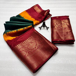 Susurrous Dark Green Banarasi Dola Silk Saree With Alluring Blouse Piece