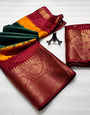 Susurrous Dark Green Banarasi Dola Silk Saree With Alluring Blouse Piece