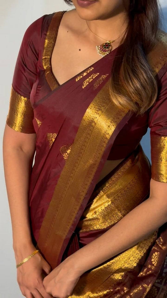 Deserving Maroon Soft Silk Saree With Captivating Blouse Piece