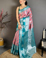Desultory Peach Kanjivaram Silk Saree With Adorning Blouse Piece