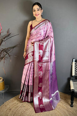 Opulent Pink Kanjivaram Silk Saree With Enchanting Blouse Piece
