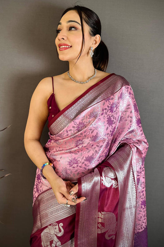 Opulent Pink Kanjivaram Silk Saree With Enchanting Blouse Piece