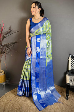 Serendipity Pista Kanjivaram Silk Saree With Ethereal Blouse Piece
