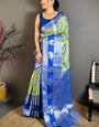Serendipity Pista Kanjivaram Silk Saree With Ethereal Blouse Piece