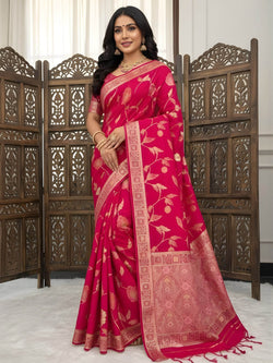 Most Devastating Dark Pink Banarasi Dola Silk Saree With Splendiferous Blouse Piece