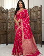 Most Devastating Dark Pink Banarasi Dola Silk Saree With Splendiferous Blouse Piece