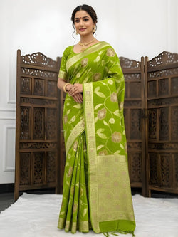 Magnificat Green Banarasi Dola Silk Saree With Preferable Blouse Piece