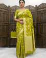 Classy Mehndi Banarasi Dola Silk Saree With Resplendent Blouse Piece