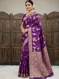 Ornate Purple Banarasi Dola Silk Saree With Designer Blouse Piece