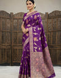 Ornate Purple Banarasi Dola Silk Saree With Designer Blouse Piece