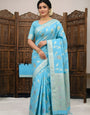 Arresting Sky Banarasi Dola Silk Saree With Exemplary Blouse Piece