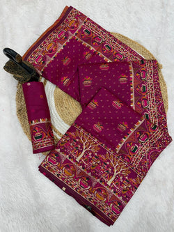 Artistic Purple Pashmina Saree With Rhapsody Blouse Piece